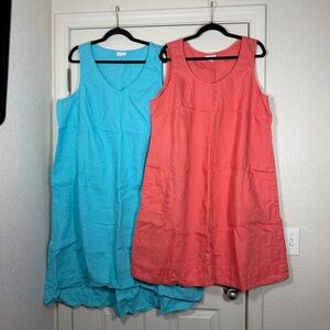 J.Jill Lot Of 2 Colorful Lightweight 100% Linen Spring Summer Midi Dresses 2XL